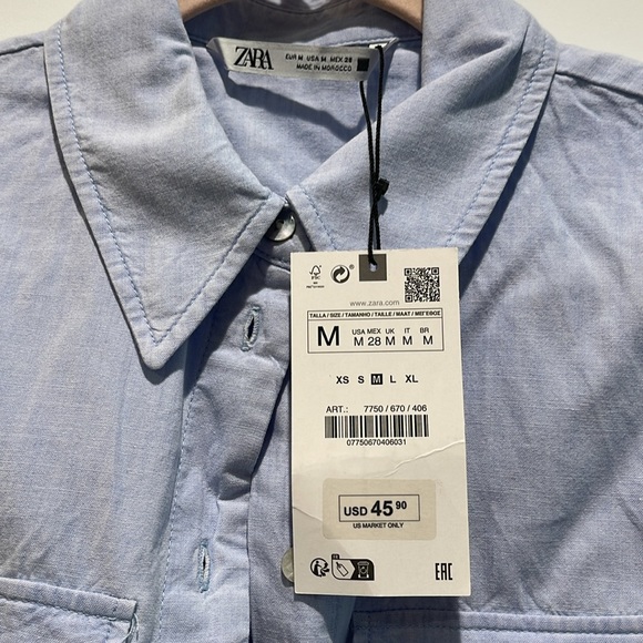 Zara cropped blue button down top - Picture 5 of 5